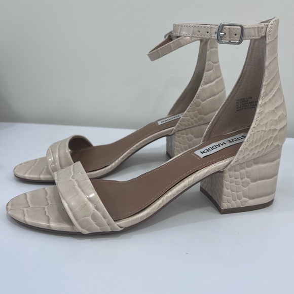 Steve Madden Irenee Open Toe Heeled Sandals, Croc Bone/Cream Block Heel, 8.5 - Picture 3 of 9